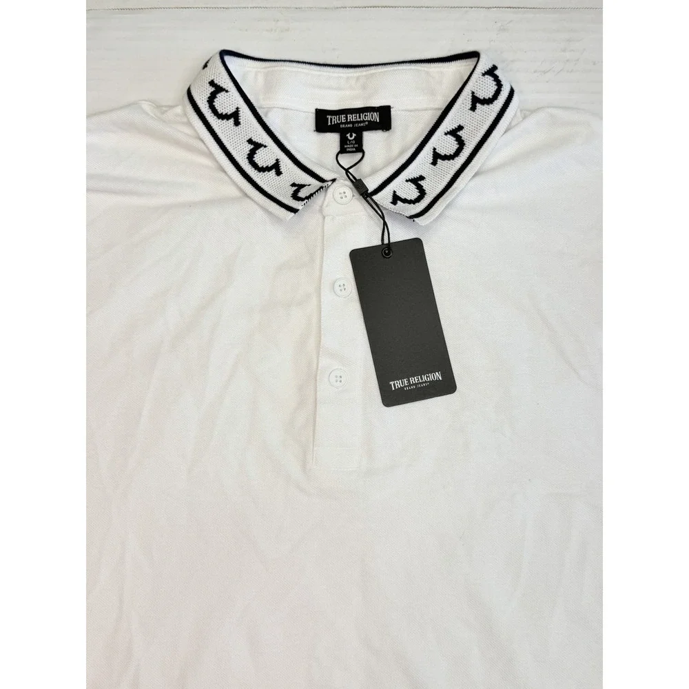 True Religion LS Jacquard Polo Shirt White Long Sleeve Large NWT 108888